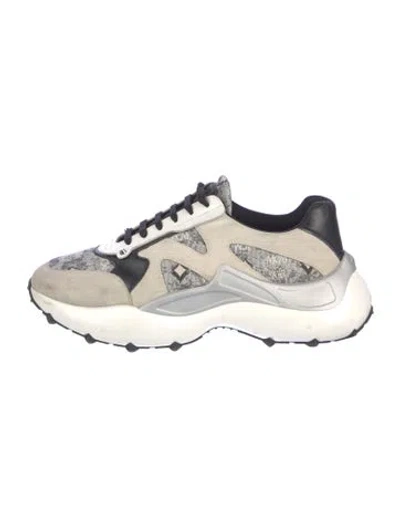 Pre-owned Mcm Suede Printed Athletic Sneakers In Neutral