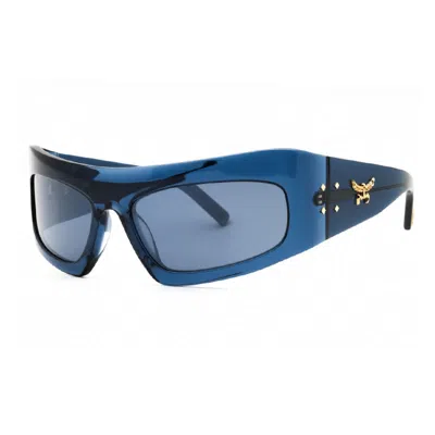 Mcm Sunglasses Shield Full Rim, Shiny Blue Frame And Blue Mirror Lens Mw000190x