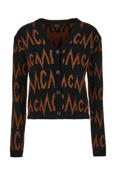 Mcm Intarsia-knit Logo Cardigan In Black