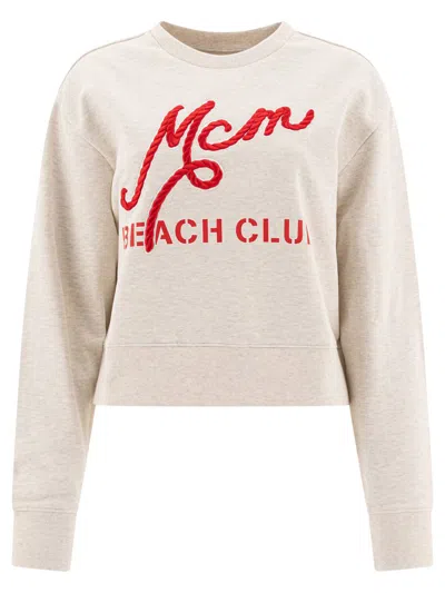 Mcm Crew Neck Long Sleeve Sweatshirts In Beige
