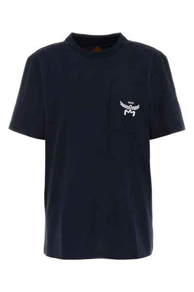 Mcm Loose Fit Cotton T-shirt With Ribbed Crew-neck In Blue