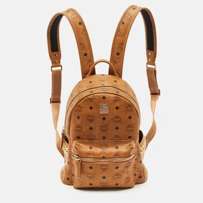 Pre-owned Mcm Tan Cognac Visetos Coated Canvas And Leather Medium Stark Backpack