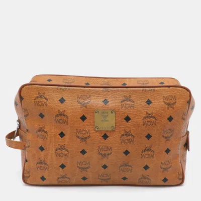 Pre-owned Mcm Tan Visetos Coated Canvas Pouch Clutch Bag In Brown