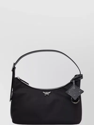 Mcm Textured Accent Shoulder Bag With Adjustable Strap And Detachable Charm In Black