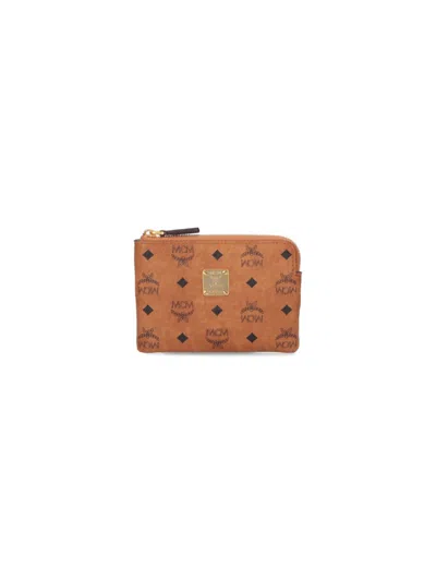 Mcm Textured Brown Leather Zip Wallet