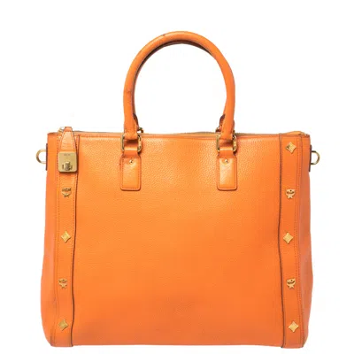 Mcm Textured Leather Large Tote In Orange