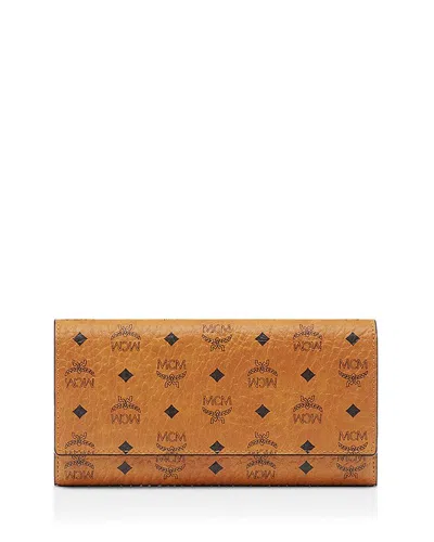 Mcm Three Fold Large Wallet In Cognac