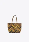 Mcm Chevron Pattern Tote Bag With Dual Handles In Brown