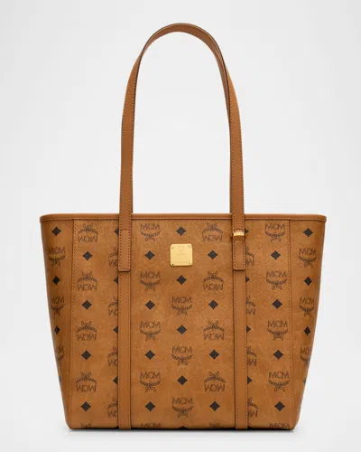 Mcm Toni Small Visetos Shopper Tote Bag In Cognac