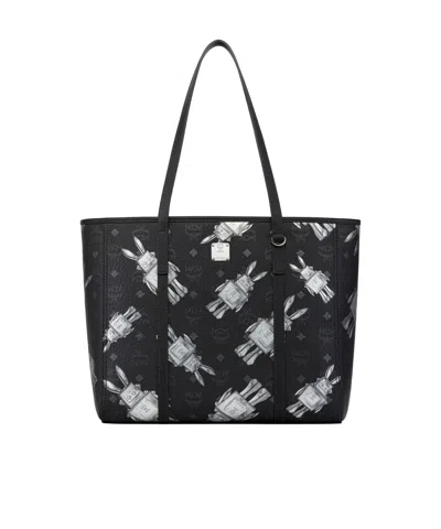 Mcm Toni Top-zip Shopper In Rabot Visetos In Black