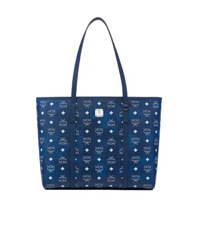 Mcm Toni Visetos Monogram Canvas Top-zip Tote Bag In Blue