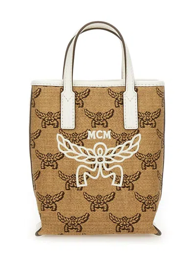 Mcm Tote Bag With Embroidery In Beige