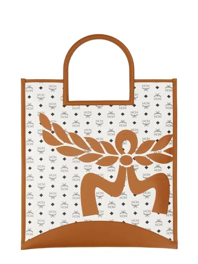 Mcm Shopping Bag With Logo In White
