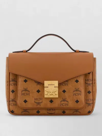 Mcm Tracy Canvas Shoulder Bag Gold Hardware In Brown