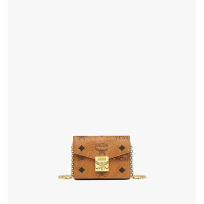 Mcm Tracy Chain Card Wallet In Visetos In Brown