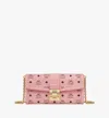 Mcm Tracy Large Monogram Wallet On Chain In Soft Pink