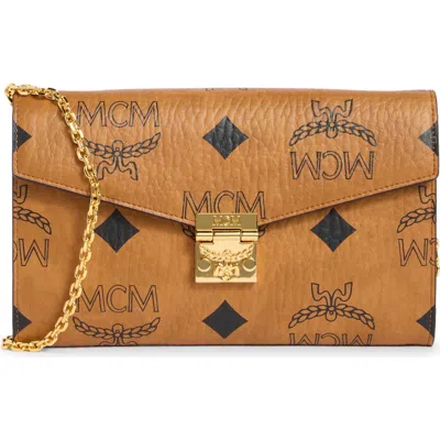 Mcm Tracy Crossbody Wallet In Visetos In Cognac
