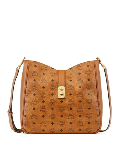 Mcm Tracy Large Visetos Leather Hobo Bag In Brown