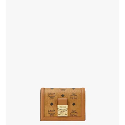 Mcm Tracy Logo Buckle Wallet In Visetos In Brown
