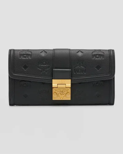 Mcm Tracy Logo-embossed Leather Wallet On Chain In Black