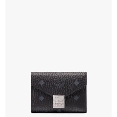 Mcm Tracy Three-fold Wallet In Visetos In Black