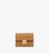 Mcm Tracy Trifold Wallet In Visetos In Cognac
