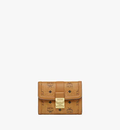 Mcm Tracy Trifold Wallet In Visetos In Cognac