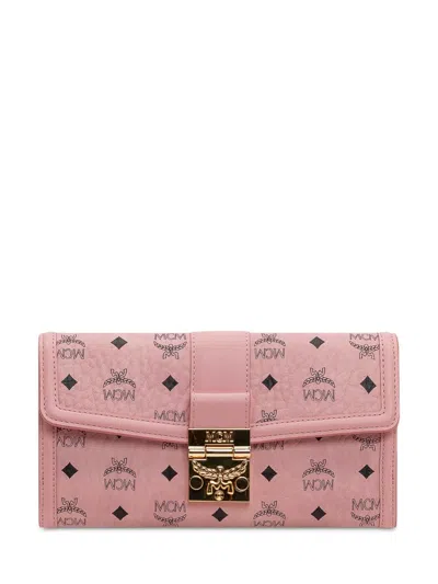 Mcm Tracy Large Monogram Wallet On Chain In Soft Pink