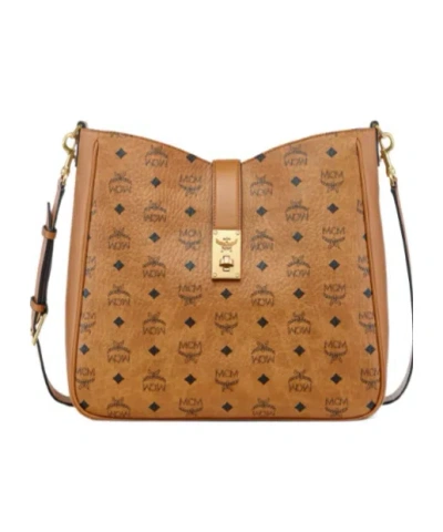 Mcm Tracy Visetos Large Shoulder Bag In Cognac