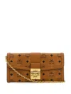 Mcm Canvas Wallet With Chain Strap And Gold-tone Hardware In Brown
