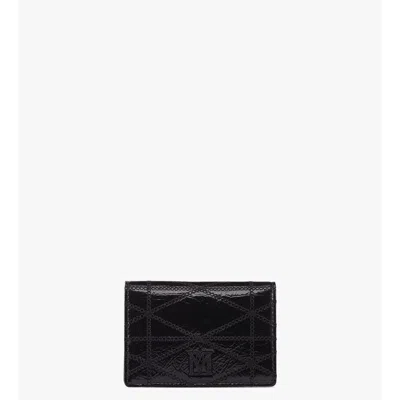 Mcm Travia Quilted Card Wallet In Crushed Leather In Black