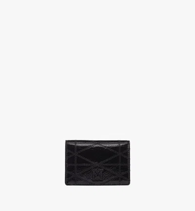 Mcm Travia Quilted Card Wallet In Crushed Leather In Black