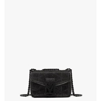 Mcm Travia Quilted Shoulder Bag In Crystal Satin Nylon In Black