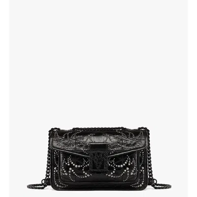 Mcm Travia Studded Shoulder Bag In Crushed Leather In Black