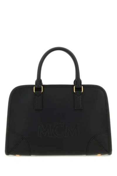 Mcm Unisex Black Leather Aren Boston Medium Handbag