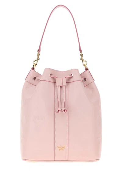 Mcm Unisex Mini Leather Bucket Handbag With Gold-tone Hardware In Pink