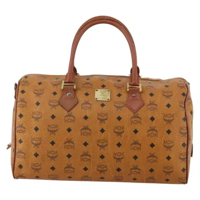 Pre-owned Mcm Vicetos Logogram Boston Brown Leather Travel Bag Bag ()