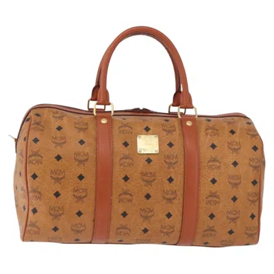 Pre-owned Mcm Vicetos Logogram Boston Brown Leather Travel Bag Bag ()