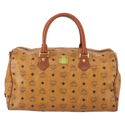 Pre-owned Mcm Vicetos Travel Bag Logogram Boston Brown Canvas Travel Bag Bag ()