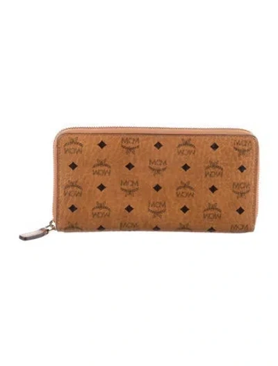 Pre-owned Mcm Viestos Monogram Pattern Continental Wallet In Brown