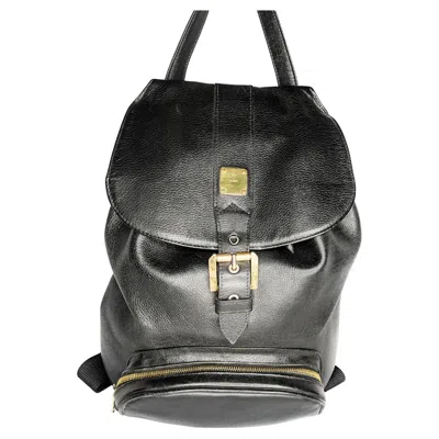 Pre-owned Mcm Vintage Black Genuine Calfskin Leather Unisex Backpack