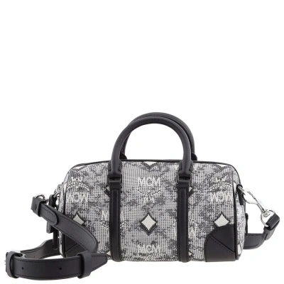 Mcm Vintage Jacquard Monogram Boston Bag In Grey