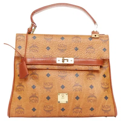 Pre-owned Mcm Vintage Kelly Cognac Visetos Monogram Ghw Turnlock Tophandle Satchel Handbag In Orange