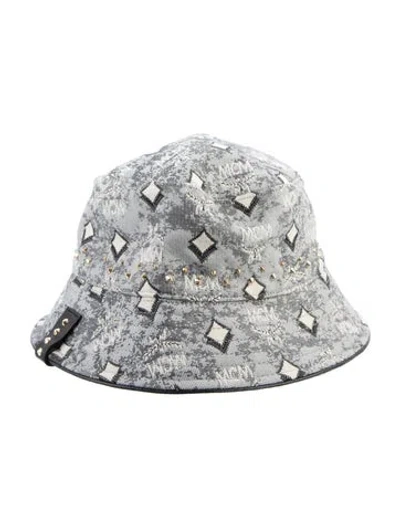 Pre-owned Mcm Vintage Monogram Jacquard Bucket Hat In Blue
