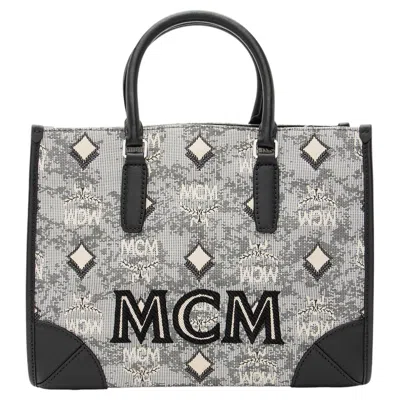 Pre-owned Mcm Vintage Monogram Jacquard Small Tote In Gray