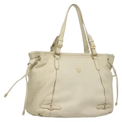 Pre-owned Mcm Vintage Tote Leather Leather Tote Bag Bag () In White