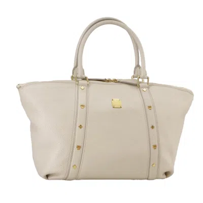 Pre-owned Mcm Vintage Tote Leather Leather Tote Bag Bag () In White