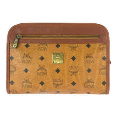 Mcm Vintage Visetos Pvc Leather Clutch In Brown