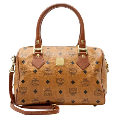 Pre-owned Mcm Vintage Visetos Small Boston Bag In Brown