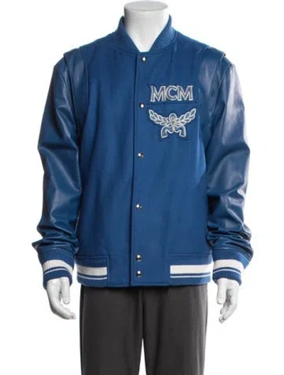 Pre-owned Mcm Virgin Wool Varsity Jacket W/ Tags In Blue